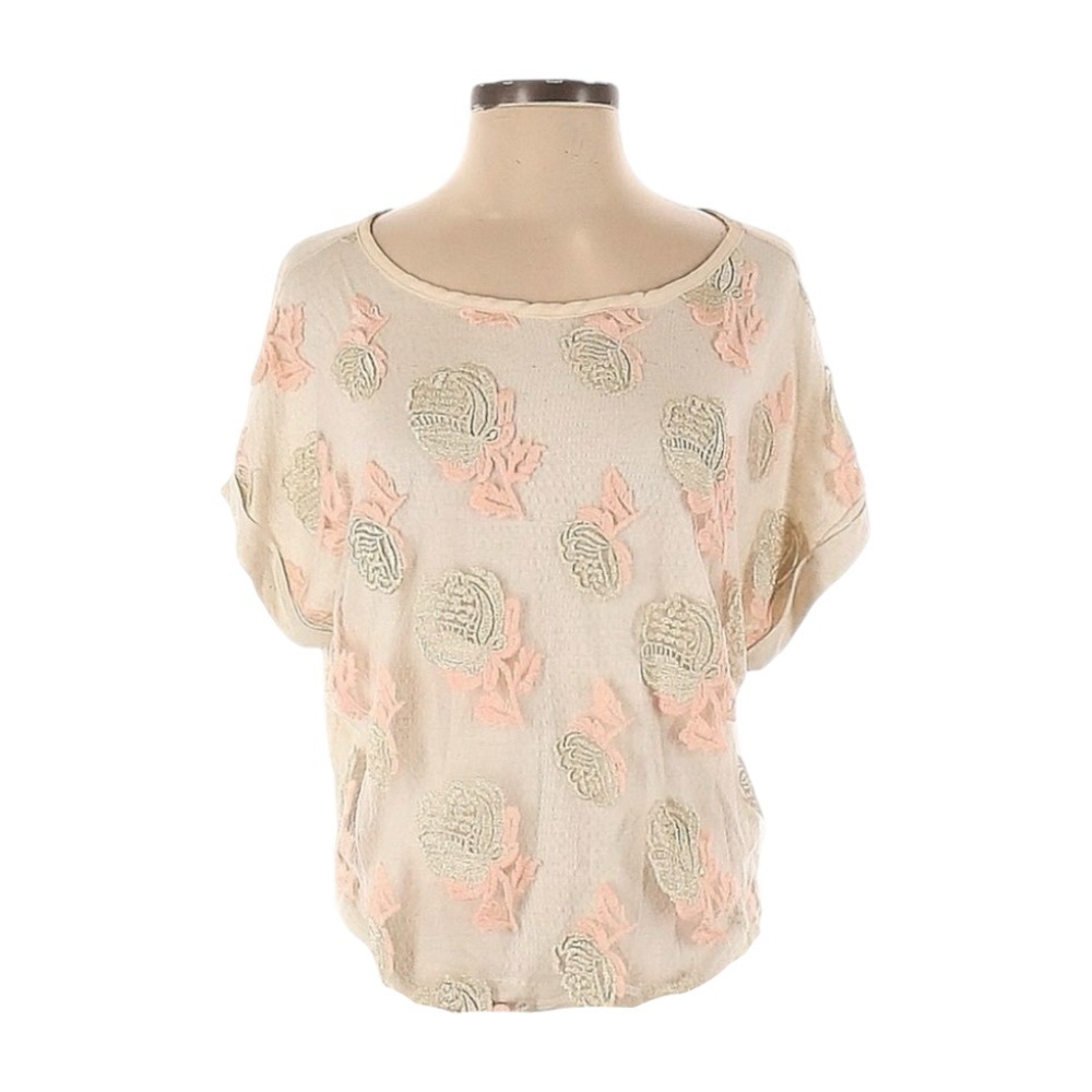 Anthropologie Brandlabel Lurex Embroidered Floral Pattern Linen Top Size XS